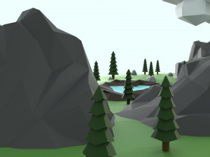 low poly mountain with crater lake scene 3D Model