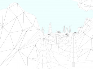 low poly mountain with crater lake scene 3D Model