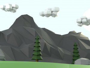low poly mountain with crater lake scene 3D Model