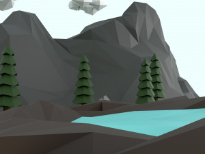 low poly mountain with crater lake scene 3D Model