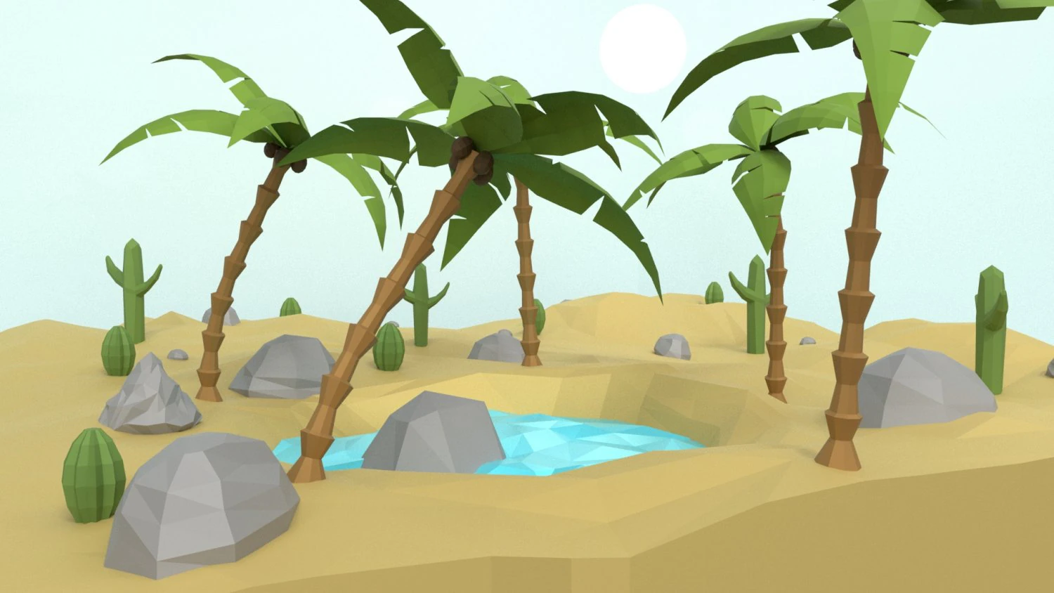 низкополигональный оазис 3D Модель .c4d .max .obj .3ds .fbx .stl .blend 