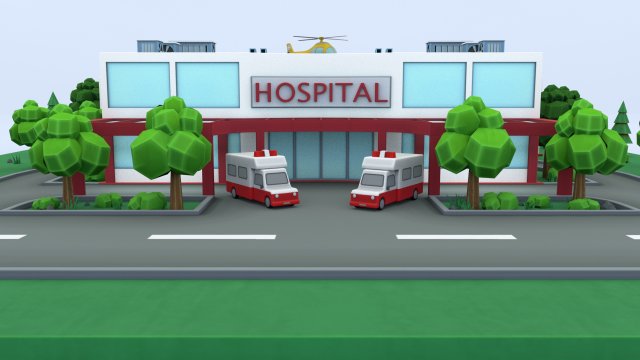 cartoon hospital 3D-Modell .c4d .max .obj .3ds .fbx .stl .blend 