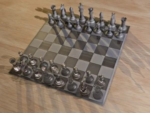chess set - wood glass metal 3D Model