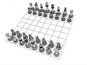 chess set - wood glass metal 3D Model
