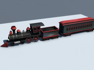 low poly steam engine train game ready 3D Model