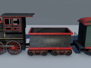 low poly steam engine train game ready 3D Model