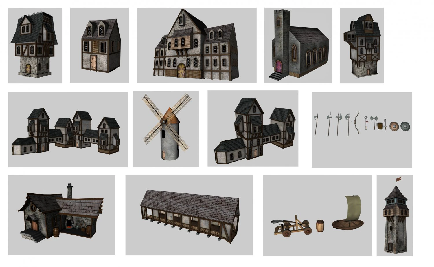 medieval low poly game pack buildings 3D Model .c4d .max .obj .3ds .fbx .stl .blend 