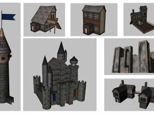 medieval low poly game pack buildings 3D Model