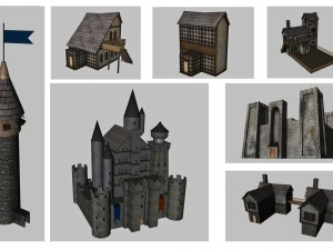 medieval low poly game pack buildings 3D Model