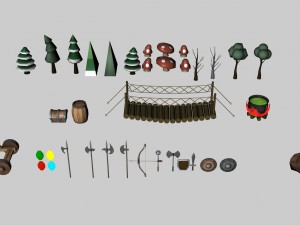 medieval low poly game pack buildings 3D Model
