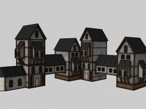 medieval low poly game pack buildings 3D Model
