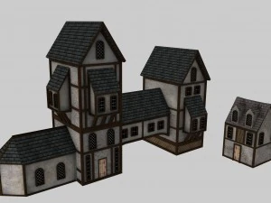 medieval low poly game pack buildings 3D Model