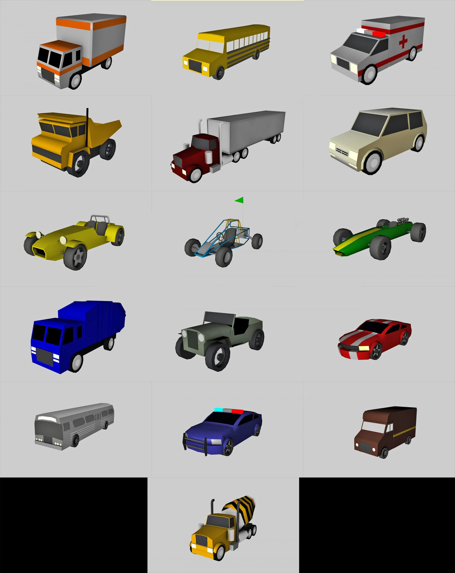 low poly game car pack 3D Model .c4d .max .obj .3ds .fbx .stl .blend 