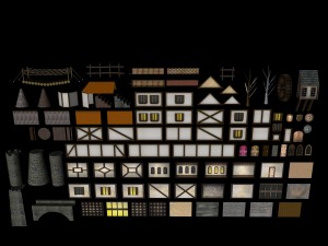 low poly medieval building and material elements 3D 모델