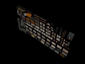 low poly medieval building and material elements Modello 3D