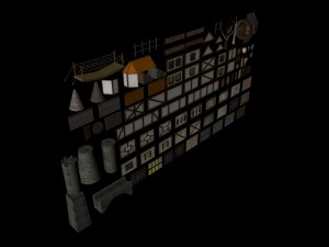 low poly medieval building and material elements Modello 3D