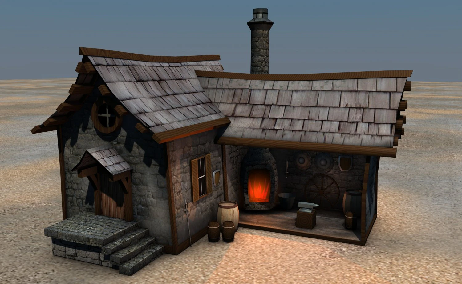 low poly blacksmith medieval building 3D Model .c4d .max .obj .3ds .fbx .stl .blend 