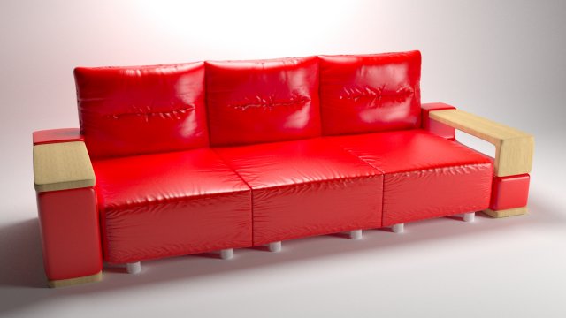 red leather sofa with wooden armrests Modelo 3D .c4d .max .obj .3ds .fbx .stl .blend 