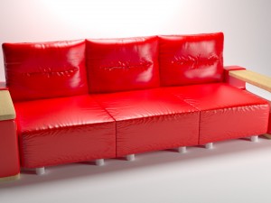 red leather sofa with wooden armrests Modelo 3D