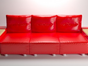 red leather sofa with wooden armrests Modelo 3D