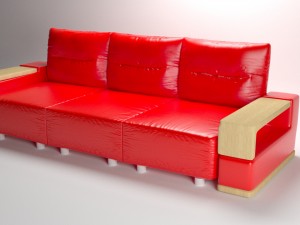 red leather sofa with wooden armrests Modelo 3D