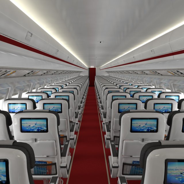 airplane cabin 109 seats 3D 모델 .c4d .max .obj .3ds .fbx .stl .blend 