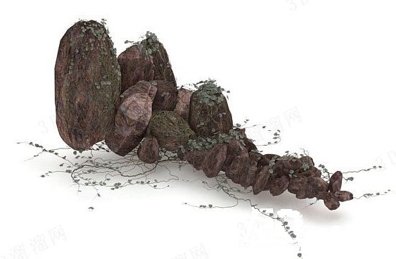 different shape of stones with plants 3D Model .c4d .max .obj .3ds .fbx .stl .blend 