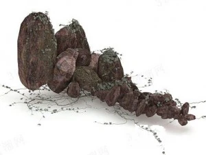 different shape of stones with plants 3D Model