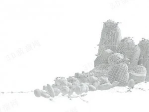 different shape of stones with plants 3D Model