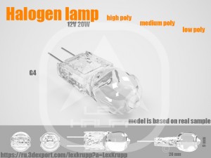 hq photorealistic camelion 12v 20w g4 halogen lamp Modèle 3D