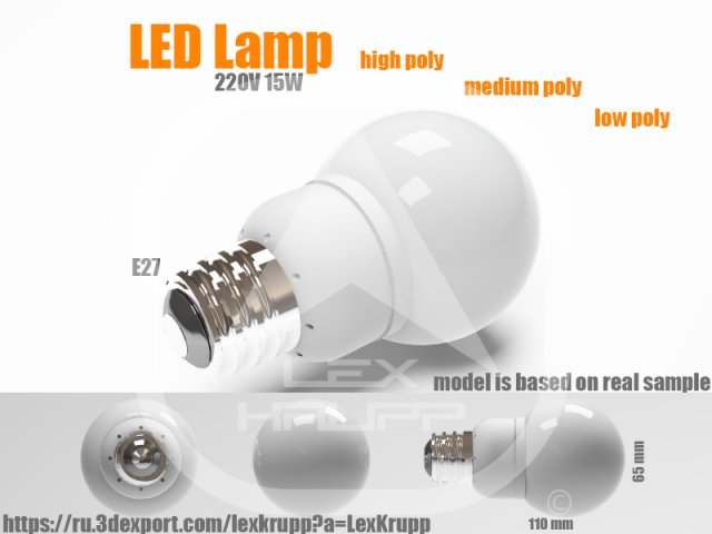 hq photorealistic led bulb - led lamp 3D Model .c4d .max .obj .3ds .fbx .stl .blend 