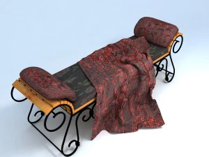 錬鉄製のベンチと枕 3Dモデル