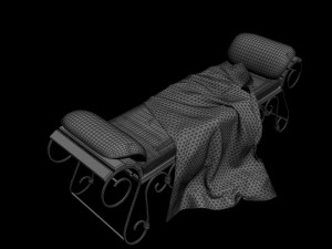 wrought iron bench and pillow Model 3D