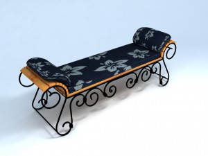 wrought iron bench and pillow Model 3D