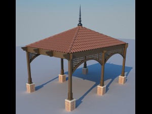 wooden pergola with roof tiles Modelo 3D