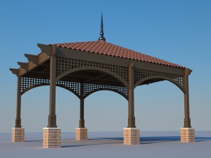 wooden pergola with roof tiles 3D Model