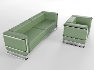 кожаный диван в вестибюле с креслом 3D Модель