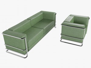 lobby leather sofa with armchair Model 3D