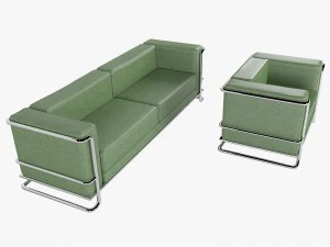 lobby leather sofa with armchair 3D Model