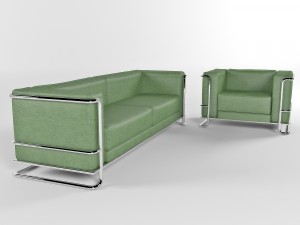 lobby leather sofa with armchair Model 3D