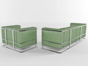lobby leather sofa with armchair 3D Model