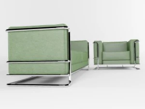 lobby leather sofa with armchair 3D Model