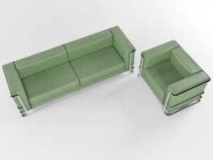 lobby leather sofa with armchair Model 3D