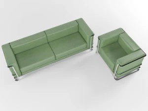 lobby leather sofa with armchair 3D Model