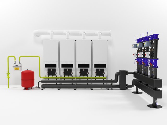 buderus gb162-100 400kw cascade heating instalation 3D Модель .c4d .max .obj .3ds .fbx .stl .blend 
