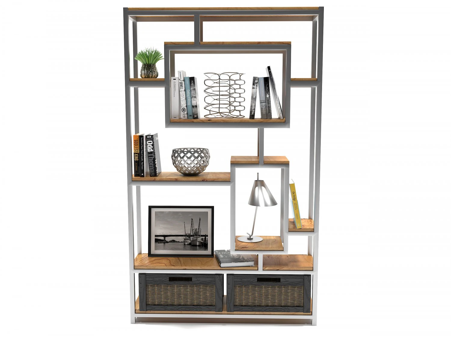 sidestand loft style shelf with decor 3D Model .c4d .max .obj .3ds .fbx .stl .blend