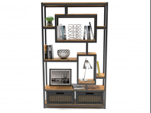 sidestand loft style shelf with decor Model 3D