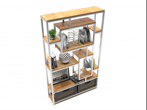 sidestand loft style shelf with decor Model 3D