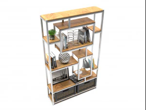 sidestand loft style shelf with decor 3D Model