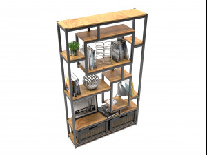 sidestand loft style shelf with decor Model 3D